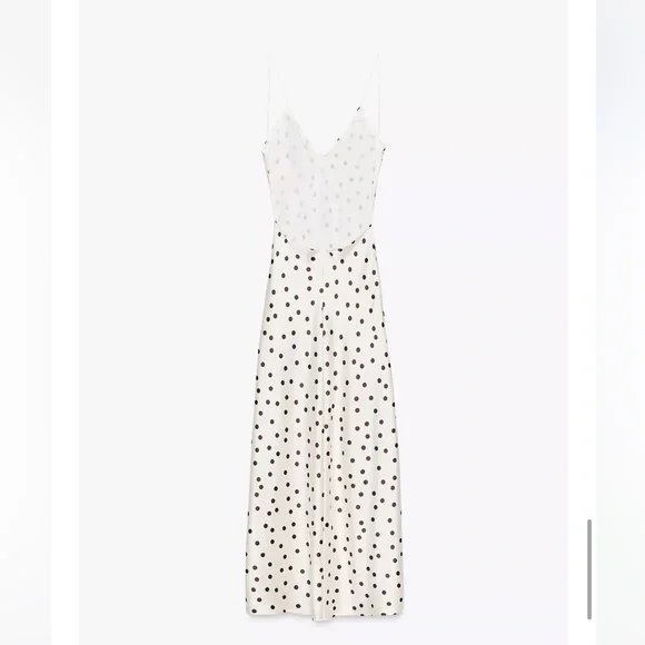 Zara White and Brown Polka Dot Midi Dress - Picture 8 of 15